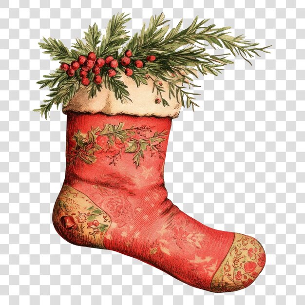 Ilustración de calcetín de Navidad con medias vintage