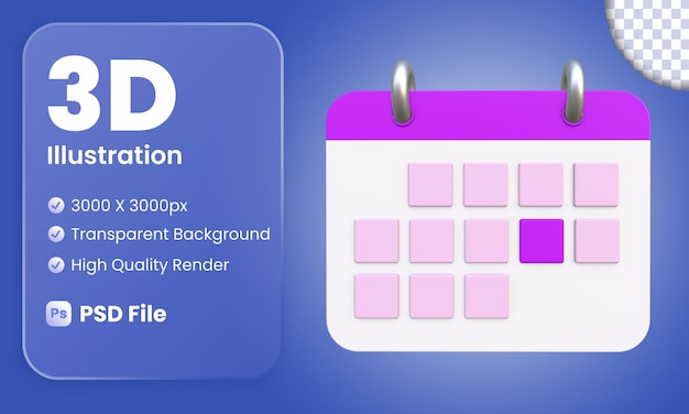PSD ilustración de calendario 3d