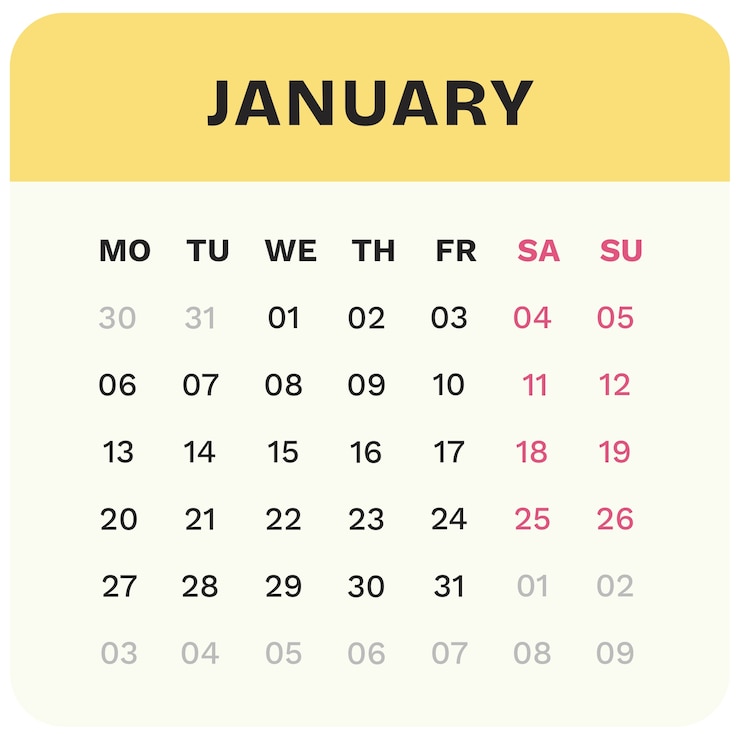 PSD ilustración del calendario mensual para 2025