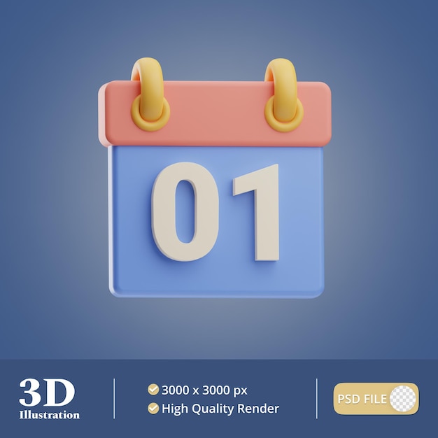 Ilustración de calendario de pantalla de inicio 3d