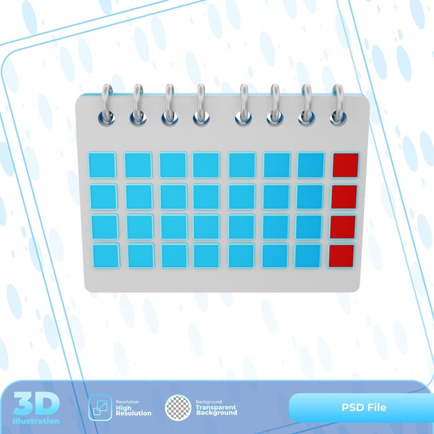 ilustración de calendario de procesamiento 3d