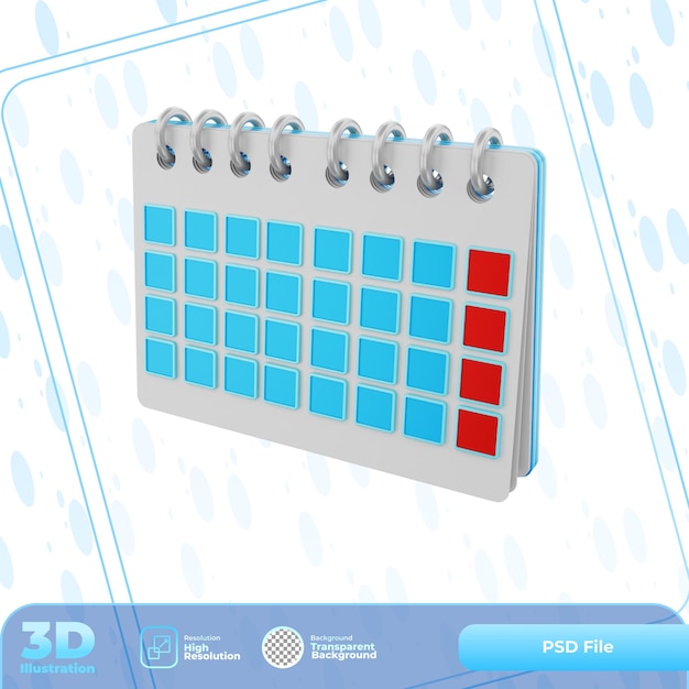 ilustración de calendario de procesamiento 3d