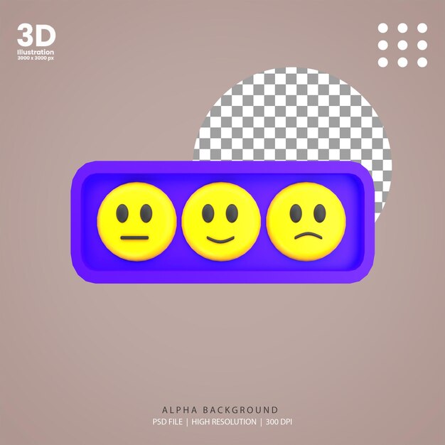 Ilustración de calificación de emoticonos de procesamiento 3d
