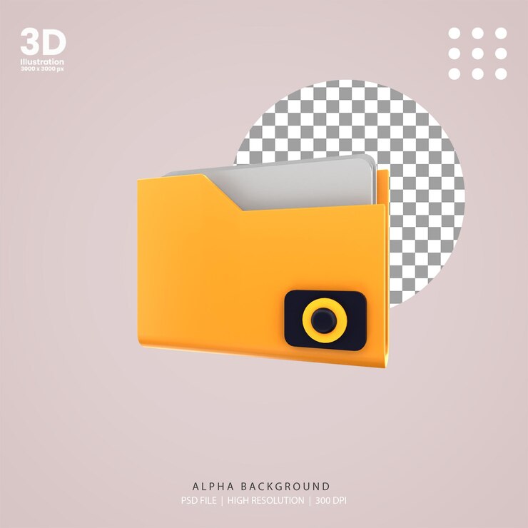 PSD ilustración de cámara de carpeta de render 3d
