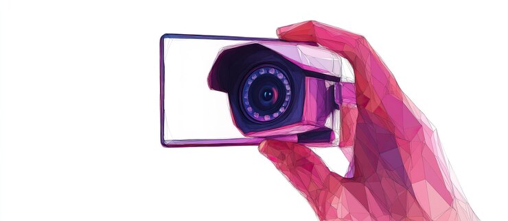 PSD ilustración de una cámara de vigilancia en la mano