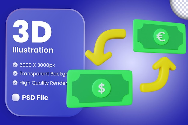 Ilustración de cambio de dinero 3D