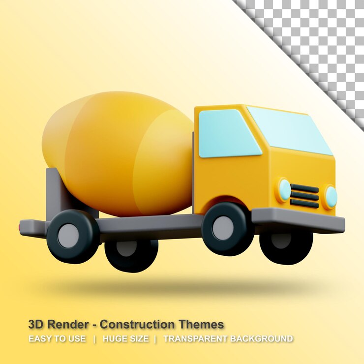 PSD ilustración de camión mezclador 3d con fondo transparente