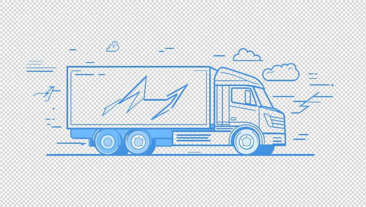 PSD ilustración de camión de reparto eléctrico con cable de carga