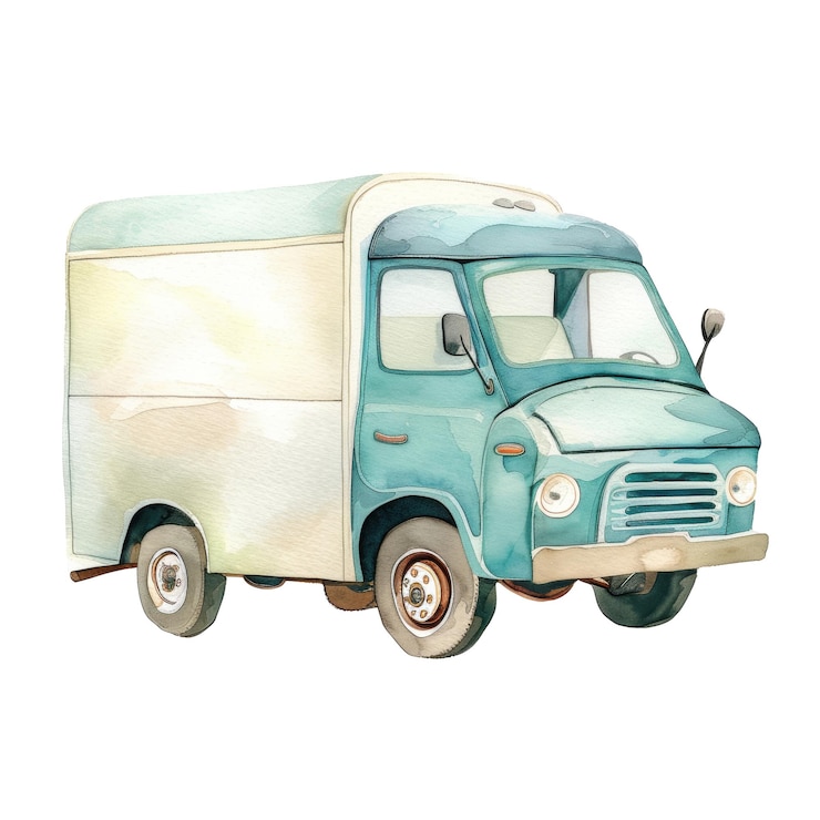 PSD ilustración de camiones de entrega de acuarela vintage arte de transporte retro