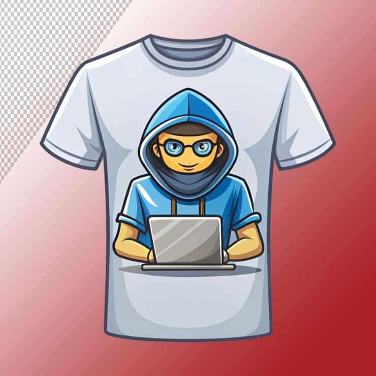 PSD ilustración de la camiseta de hacker diseño de cómics de dibujos animados en fondo transparente
