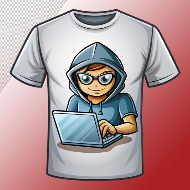 Ilustración de la camiseta de hacker diseño de cómics de dibujos animados en fondo transparente