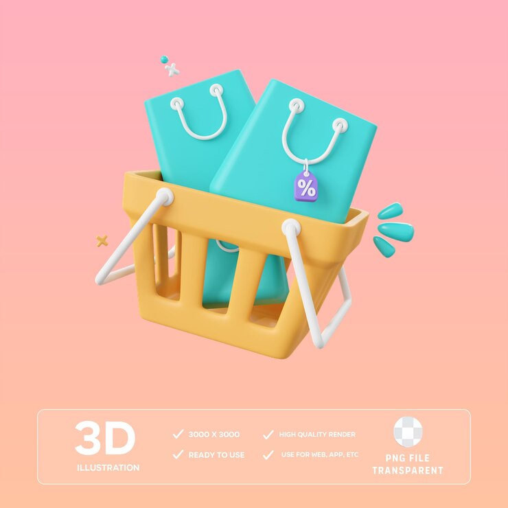 PSD ilustración de la canasta de compras psd en 3d