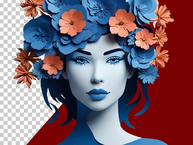 PSD ilustración de cara y flores estilo corte de papel concepto del día de las mujeres 39