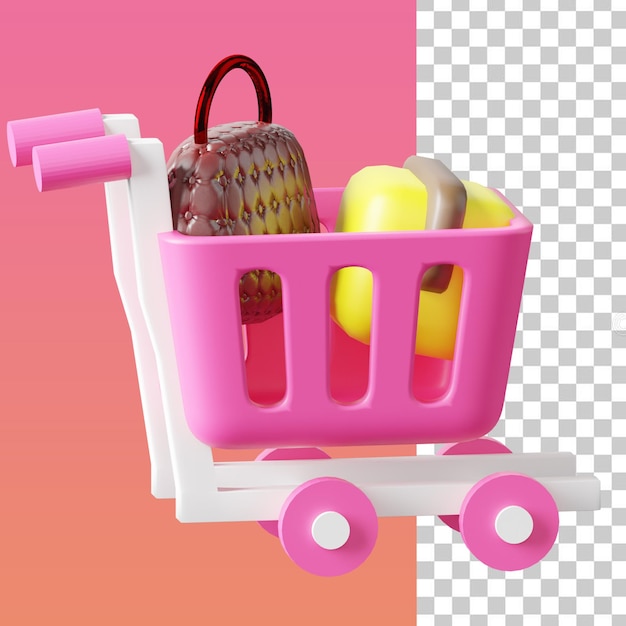 PSD ilustración de carrito de compras 3d