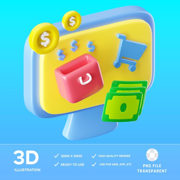 Ilustración del carrito de compras PSD en 3D