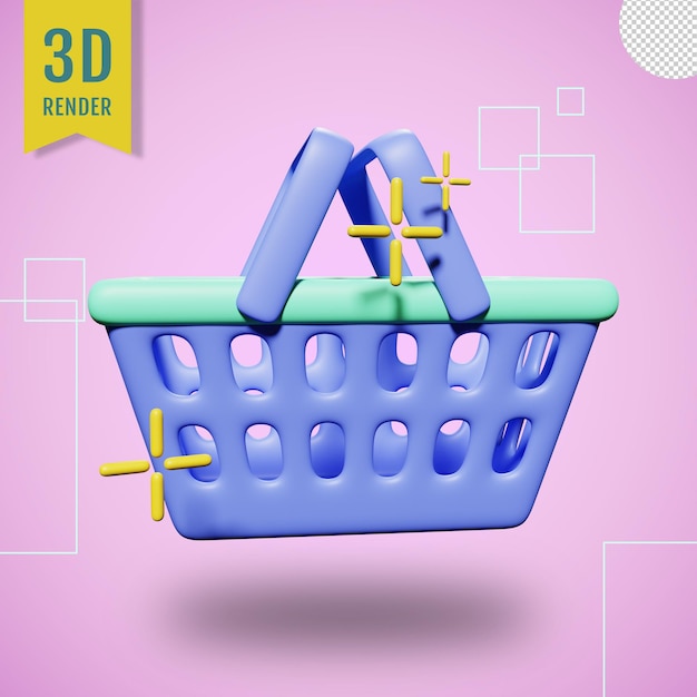 Ilustración de carro de cesta 3D con fondo transparente