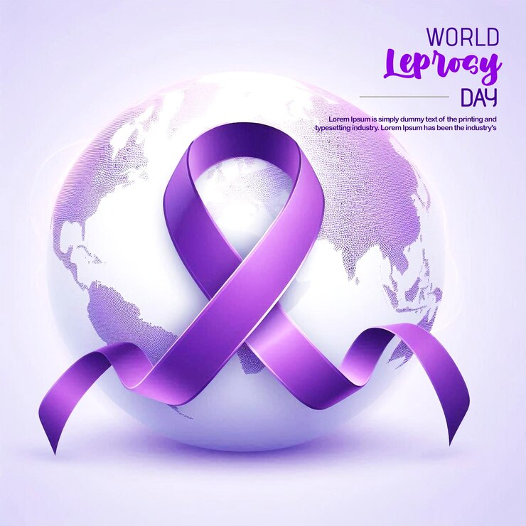 Ilustración del cartel de la cinta púrpura del Día Mundial de la Lepra