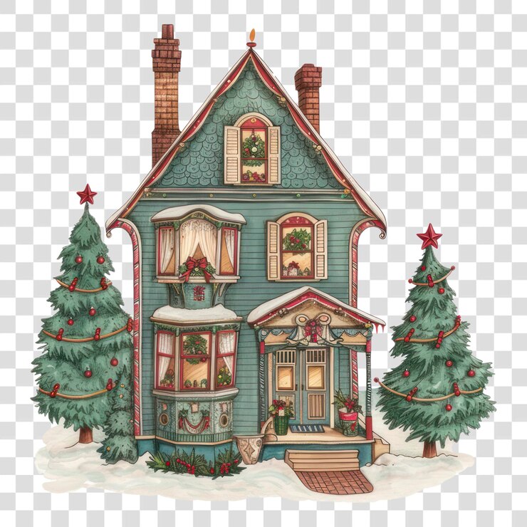 PSD ilustración de la casa de invierno de png con encanto festivo