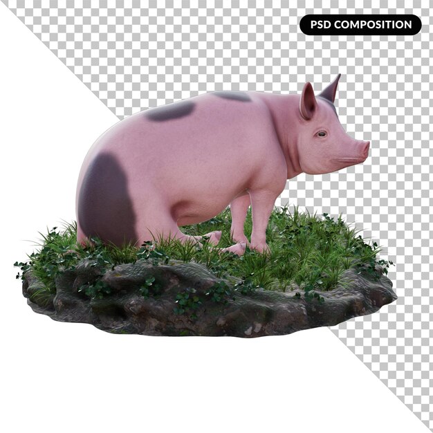 PSD ilustración de cerdo aislado renderizado 3d