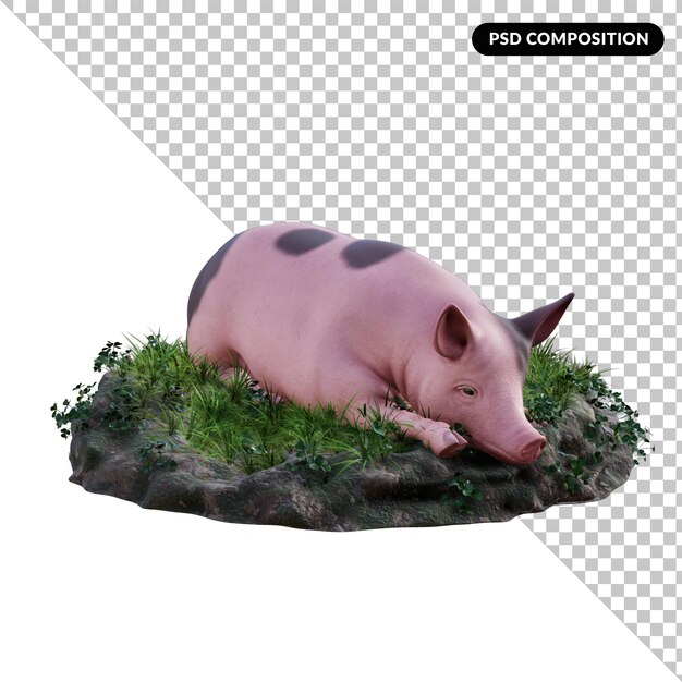 PSD ilustración de cerdo aislado renderizado 3d