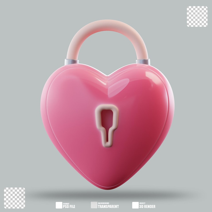 PSD ilustración del cerrojo del corazón 3d 2