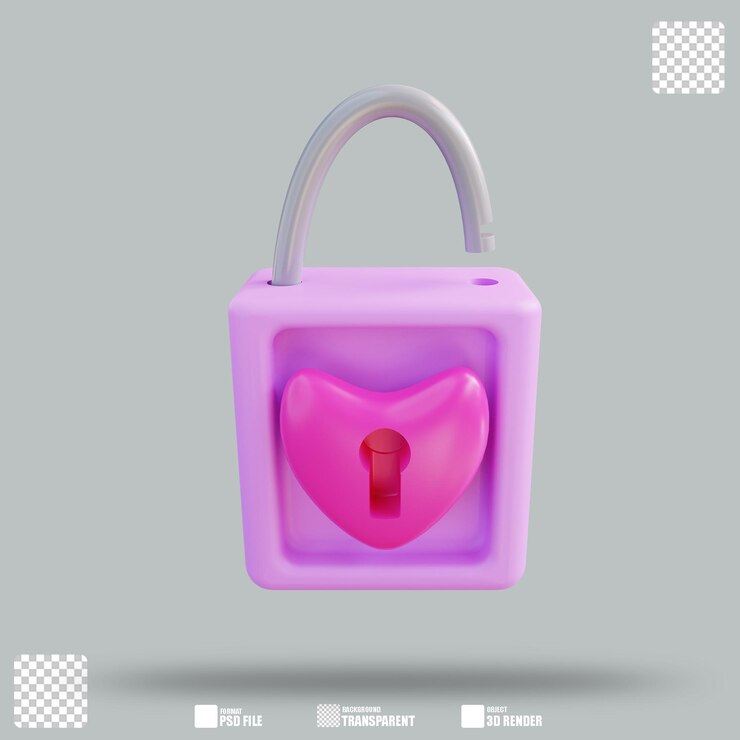 PSD ilustración del cerrojo del corazón 3d 2