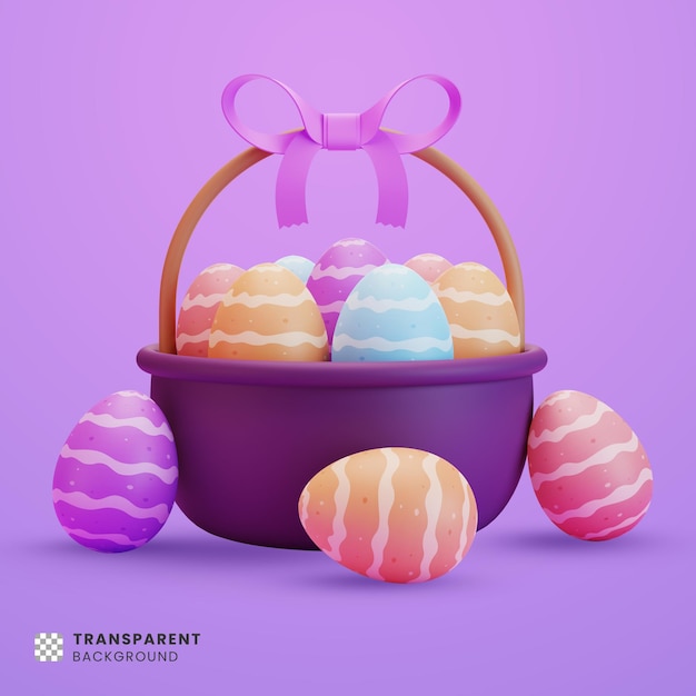 PSD ilustración de cesta de huevos de pascua 3d