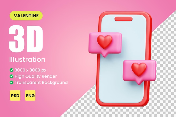 PSD ilustración de chat de amor de san valentín 3d