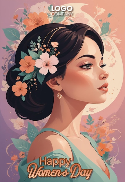 PSD ilustración de la chica con flores para el día de la mujer