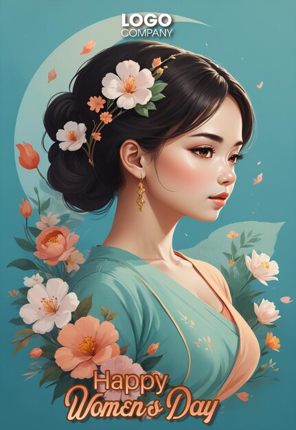 Ilustración de la chica con flores para el día de la mujer