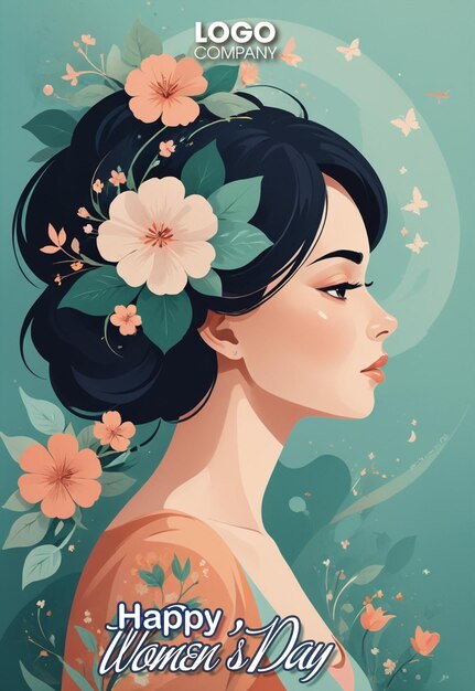 PSD ilustración de la chica con flores para el día de la mujer