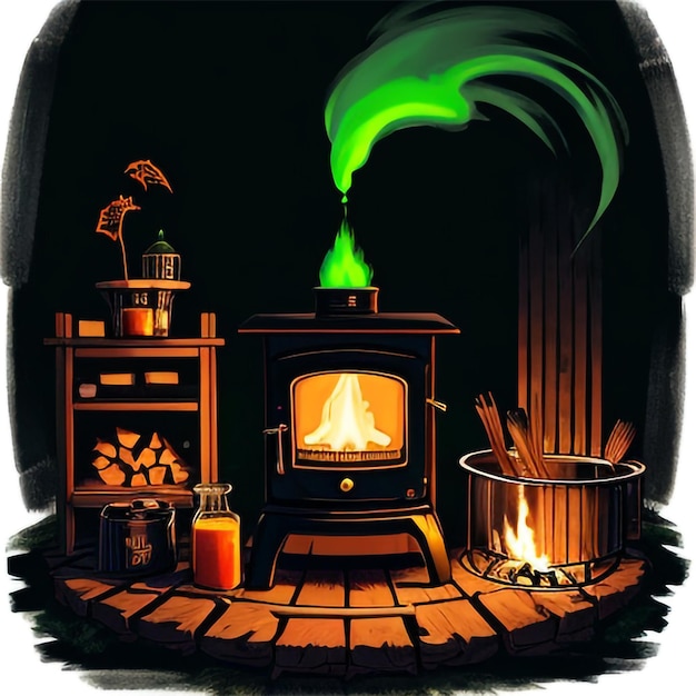 PSD una ilustración de la chimenea tradicional en la cabina