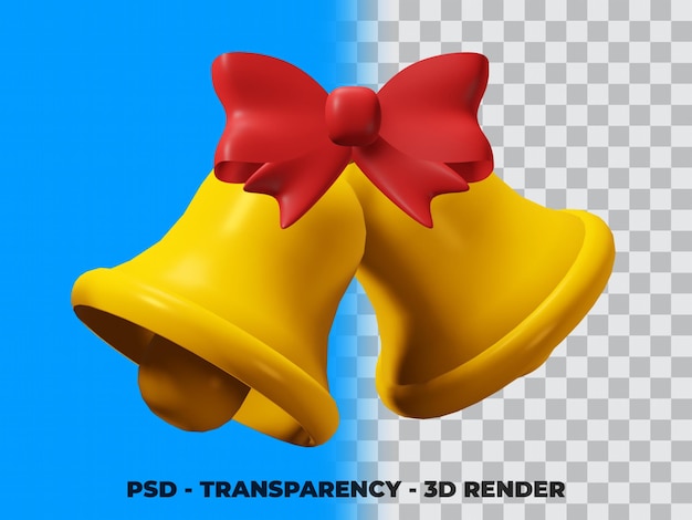 PSD ilustración de cinta y campana de navidad en 3d con fondo transparente