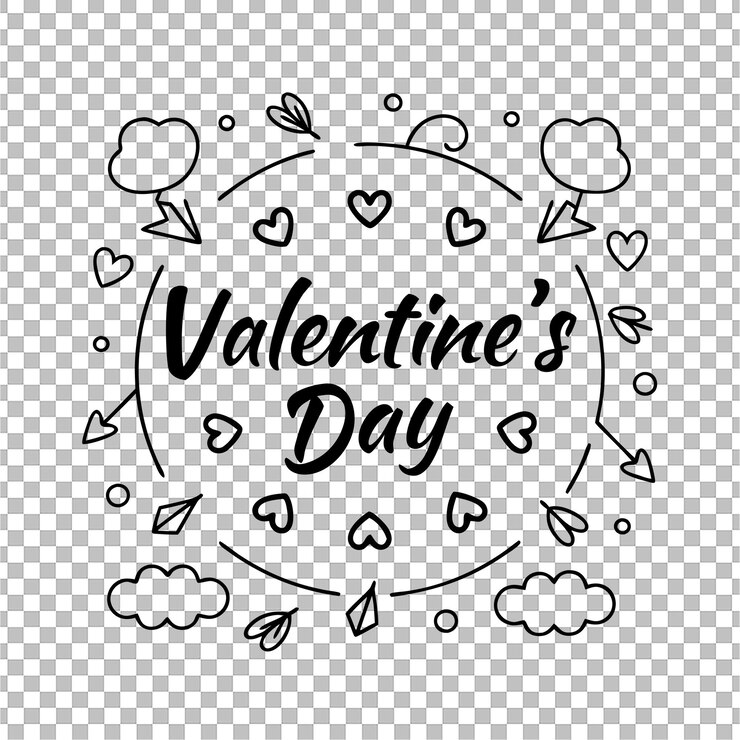 PSD ilustración circular del día de san valentín con corazones y flechas decorativas fondo transparente