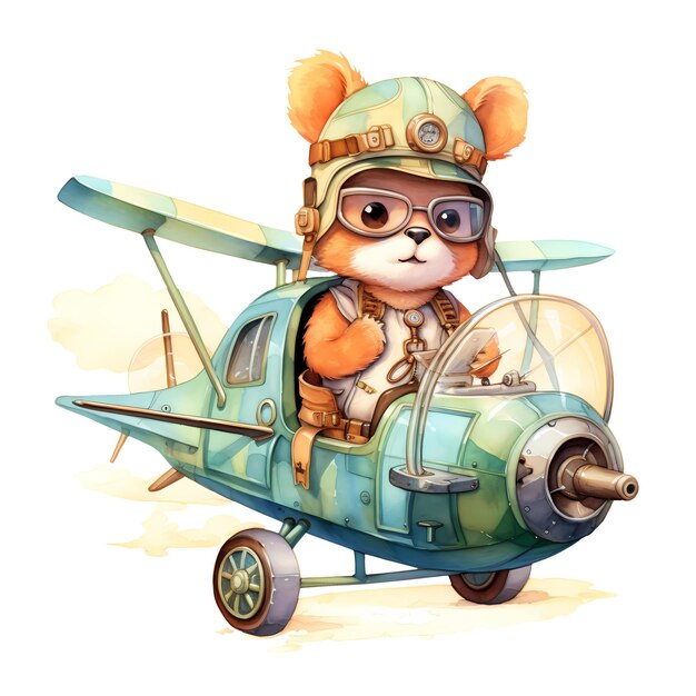 PSD ilustración de un clip de un avión vintage de cute funny fox