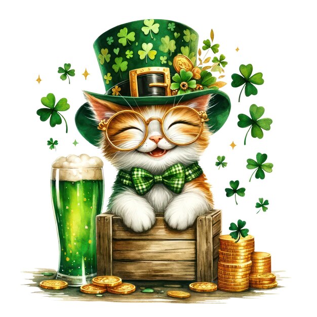 PSD ilustración del clip del día de san patricio del gato lindo