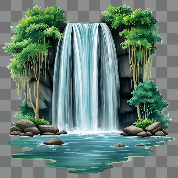 PSD ilustración de clipart de acuarela de cascada aislada en un fondo transparente