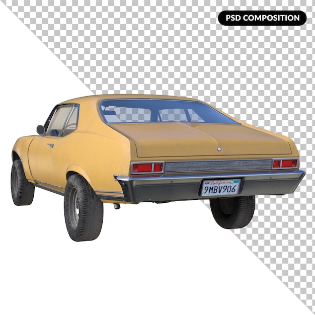 PSD ilustración de coche retro aislado 3d