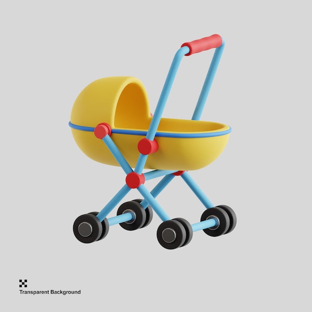 Una ilustración de cochecito de bebé en 3D para temas de crianza o movilidad