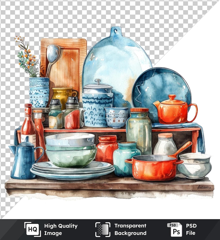 PSD ilustración de cocina de acuarela psd de alta calidad en un fondo aislado