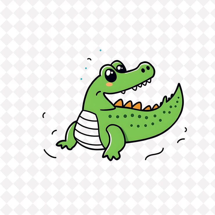 PSD ilustración cocodrilo tonto con líneas onduladas esparcidas alrededor de fresco acuático diseño de color lindo obje