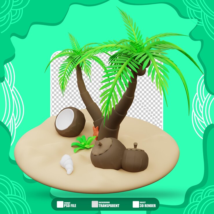 PSD ilustración de cocoteros en la playa 2