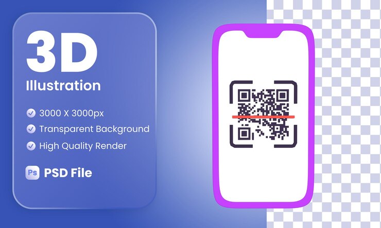 PSD ilustración de código qr 3d estilizada