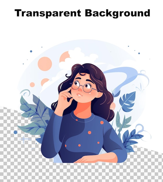 PSD una ilustración en color plano de una chica pensando en algo en un fondo transparente