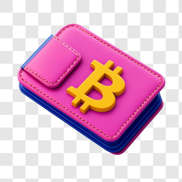 PSD ilustración colorida de la billetera de bitcoin con un diseño único