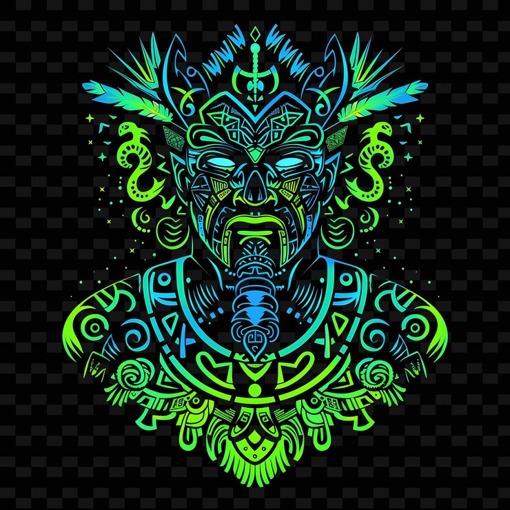 PSD una ilustración colorida de una cabeza humana con un patrón verde y azul