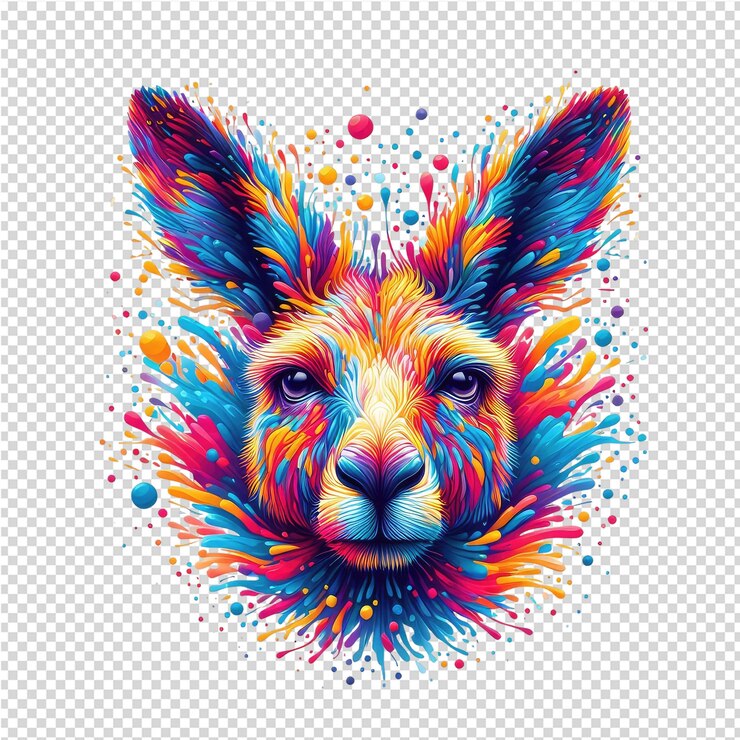 PSD una ilustración colorida de un canguro con manchas coloridas y las palabras burro
