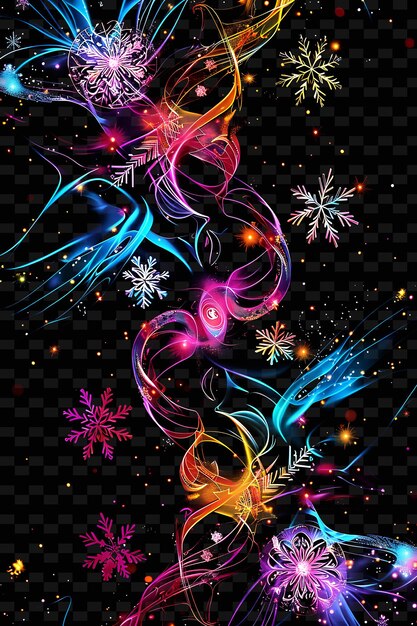 PSD una ilustración colorida del cielo nocturno con copos de nieve y estrellas