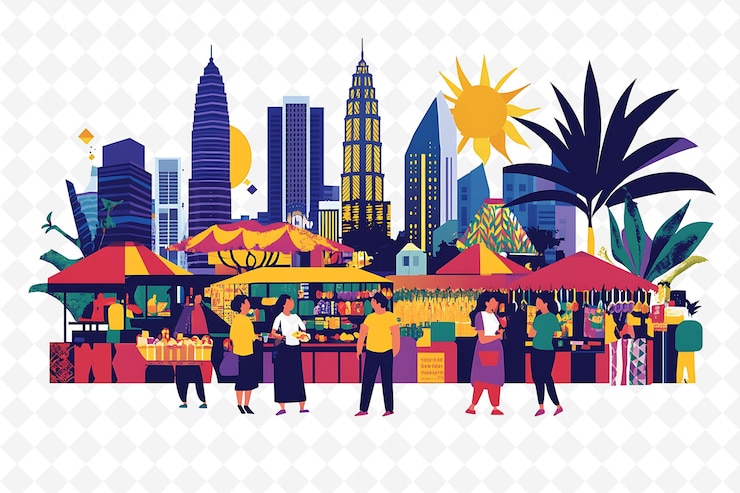 PSD una ilustración colorida de una ciudad con una ciudad en el fondo