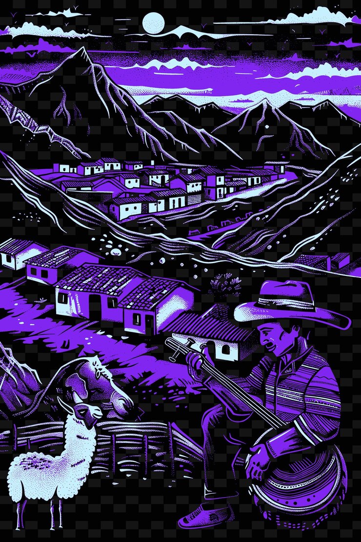 PSD una ilustración colorida de un hombre y un vaquero en una montaña